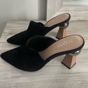 Alfani Black Mules with Unique Heel Design